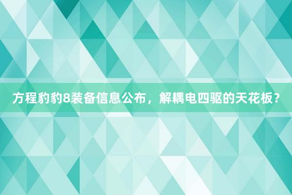 方程豹豹8装备信息公布，解耦电四驱的天花板？