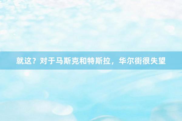 就这？对于马斯克和特斯拉，华尔街很失望